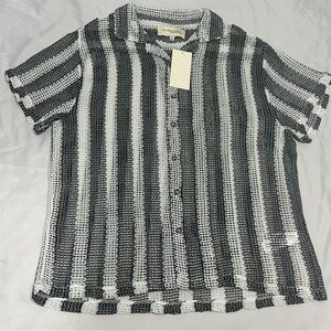 Men's Black and White Striped Button Down Shirt
